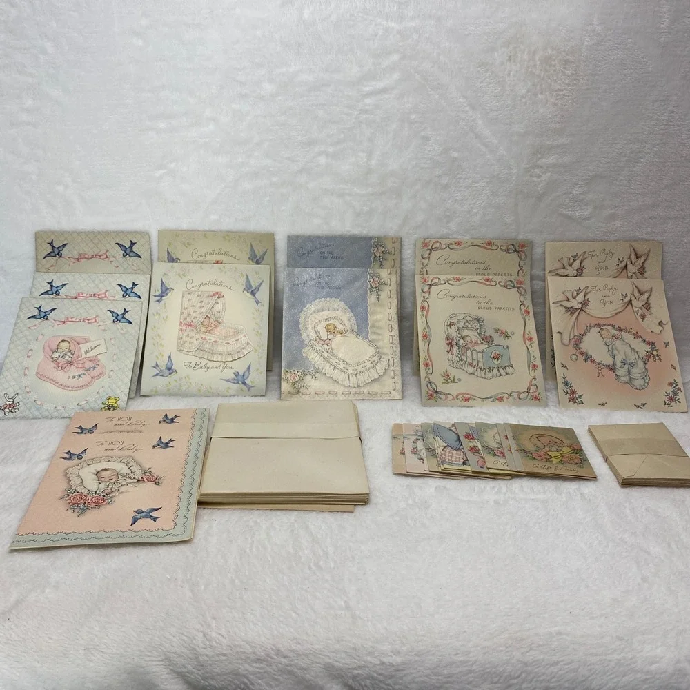 Vintage Baby Congratulations Greeting Cards New Baby Sentiment Box Ephemera